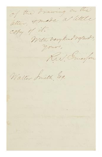 RALPH WALDO EMERSON. Autograph Letter Signed, R.W. Emerson, to Walter Smith, apologizing for the delayed thank...